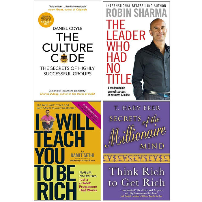 The Culture Code, The Leader Who Had No Title, I Will Teach You To Be Rich, Secrets of the Millionaire Mind 4 Books Collection Set