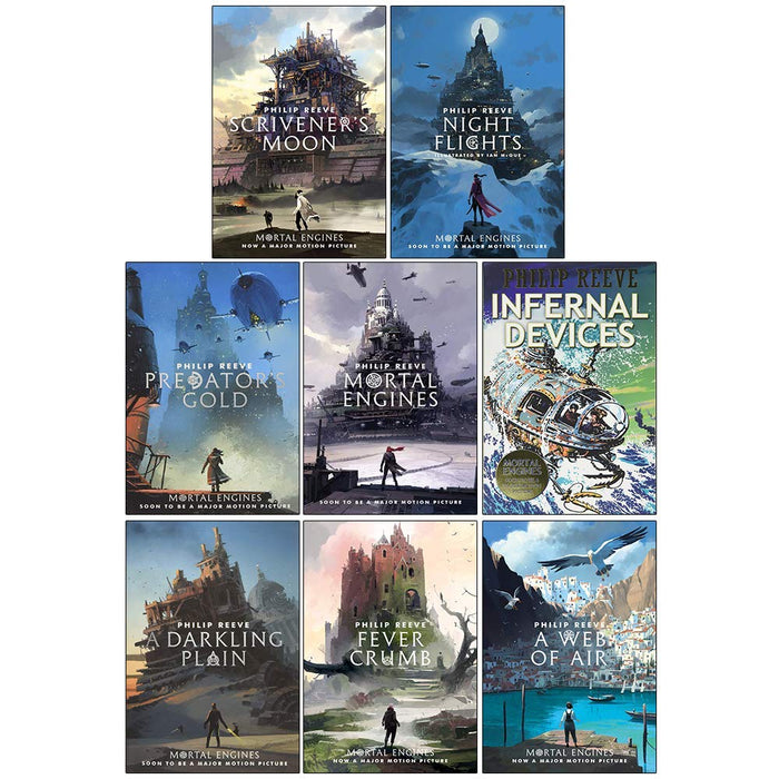 Philip Reeve Mortal Engines Collection 8 Books Set (Scrivener's Moon, Night Flights, Predator's Gold, Mortal Engines, Infernal Devices, A Darkling Plain, Fever Crumb, A Web of Air)