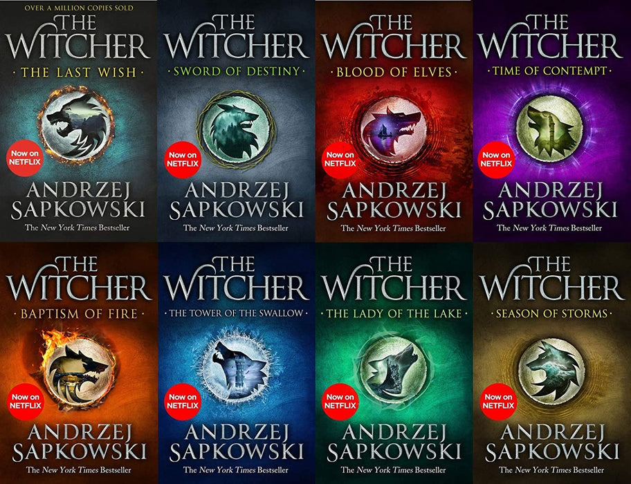 Andrzej Sapkowski Witcher Series 8 Books Collection Set (The Last Wish,Sword of Destiny,Blood of Elves,Time of Contempt,Baptism of Fire,Tower of The Swallow,Lady of The Lake,Season of Storms)